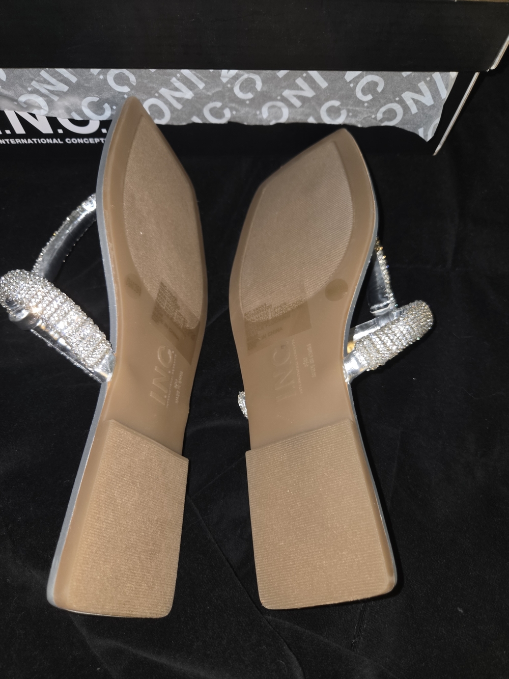 INC International Concepts Silver Rhinestone Flat Sandals - Picture 3 of 9